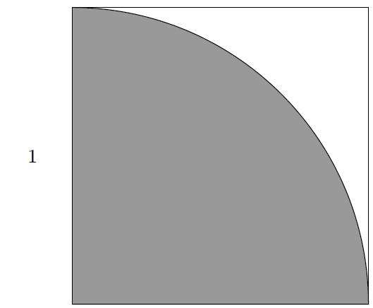 Représentation de l’arc de cercle dans un carré. La surface grisée équivaut à Π/4. © Dumoulin et Thouin, arXiv