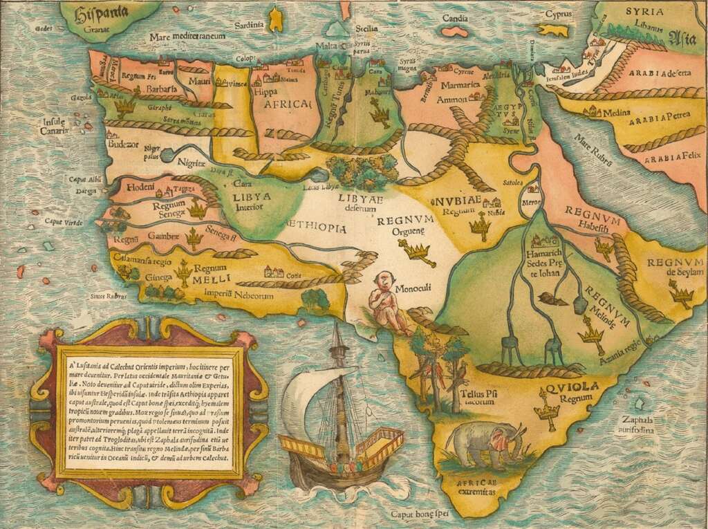 Carte de l'Afrique inspirée de Ptolémée, par Sebastian Münster en 1554. © Wikimedia Commons, domaine public