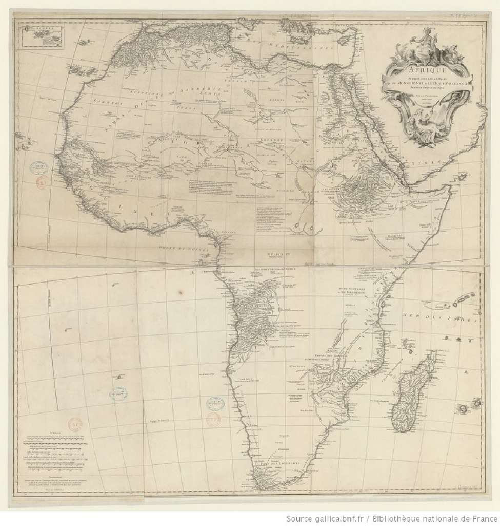Carte de l'Afrique réalisée par Jean-Baptiste Bourguignon d'Anville en 1749. Bibliothèque nationale de France. © gallica.bnf.fr, BnF