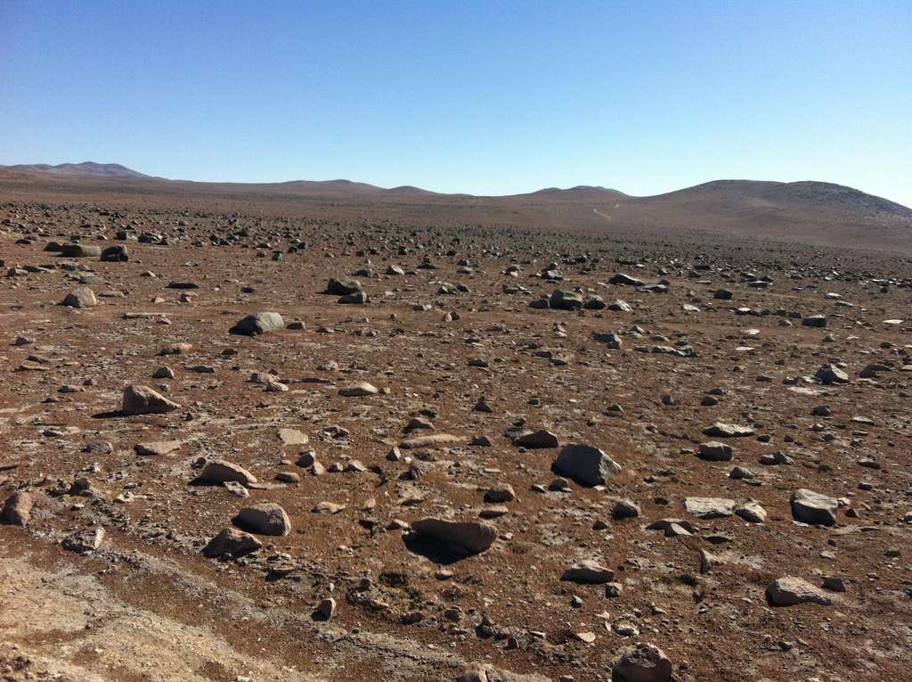 Un des sites échantillonnés dans le désert d'Atacama pour y trouver des micro-organismes. Il s'agit d'une partie de la région de Yungay qui ressemble à s’y méprendre à l’intérieur du cratère Gusev (où s’est posé le rover Spirit). © The Atacama Project