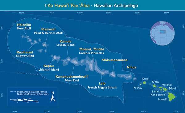 Les nouvelles limites de Papah?naumoku?kea Marine National Monument. © PNMN