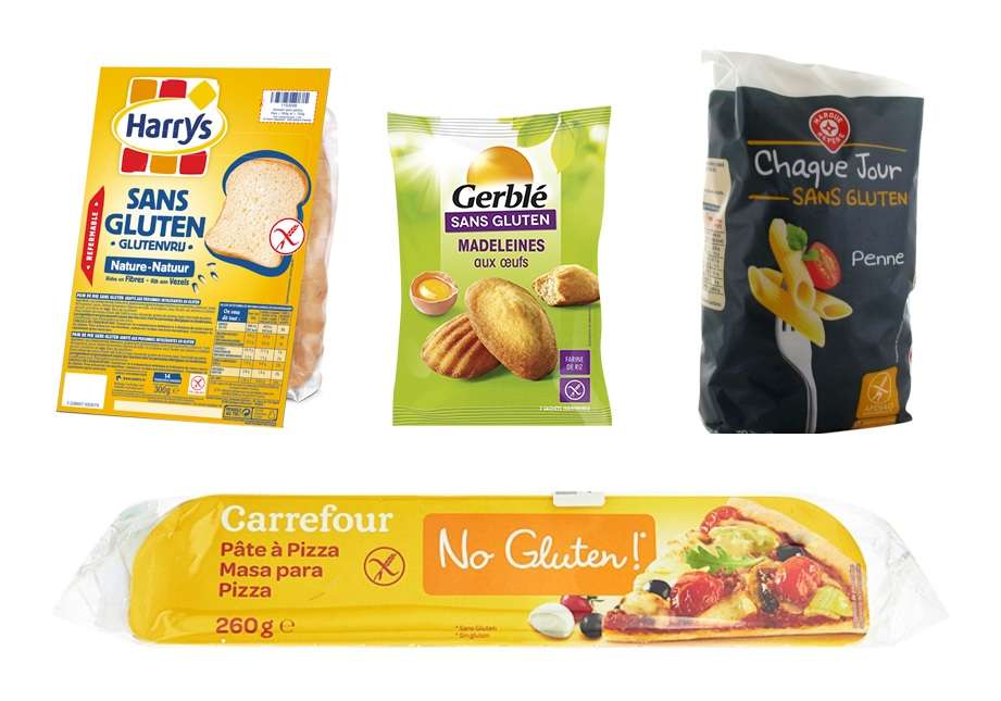 Les produits sans gluten contiennent plus de sucre, de sel et d’additifs que les produits classiques. © Harry’s, Gerblé, Leclerc, Carrefour