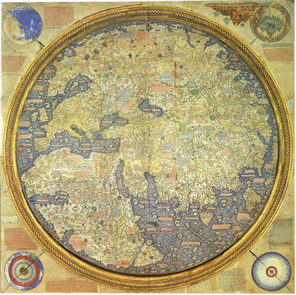 Mappemonde de Fra Mauro en 1459 ; inversée par rapport à l'originale qui place le sud en haut de la carte. Bibliothèque nationale San Marco, Venise. © Wikimedia Commons, domaine public