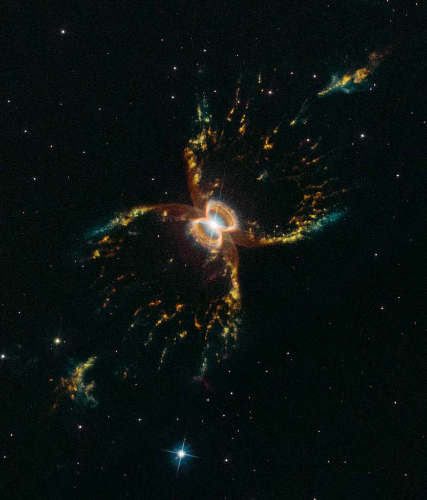 La nébuleuse du Crabe du Sud photographiée par Hubble en mars dernier. Le télescope spatial l’avait déjà dépeinte il y a 20 ans, en 1999. Ce nouveau portrait composite a été tiré par sa caméra WFC3 (Wide Field Camera 3). Les gaz en rouge correspondent au souffre, en vert à l’hydrogène et en bleu à l’oxygène. © Nasa, ESA, STScI