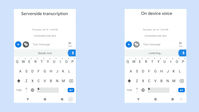 On the left, the voice dictation with the help of the server. Right with the integrated AI in the smartphone. Â© Akshay Kannan and Elnaz Sarbar