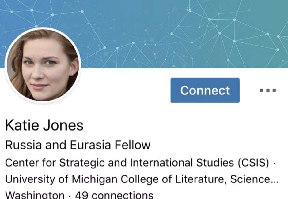 This user profile was created by artificial intelligence, and this Katie Jones never existed or studied in Michigan.  Even his face is an invention.  Â© AP