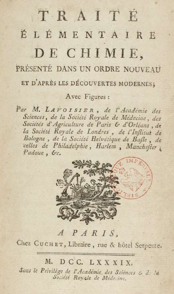 Page de présentation du Traité élémentaire de chimie paru en 1789. BnF. © gallica.bnf.fr/BnF