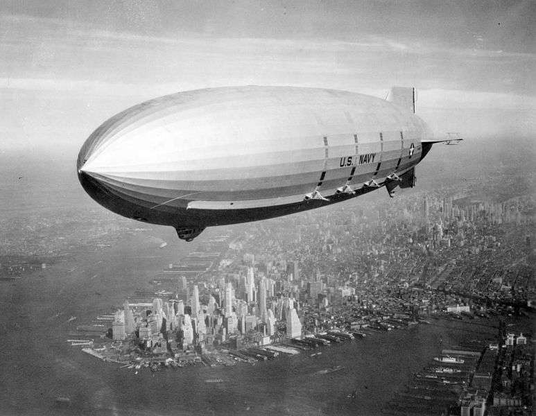 The USS Macon, which inspired Sergey Brin, flying over New York. Â© US Naval Historical Center Photograph
