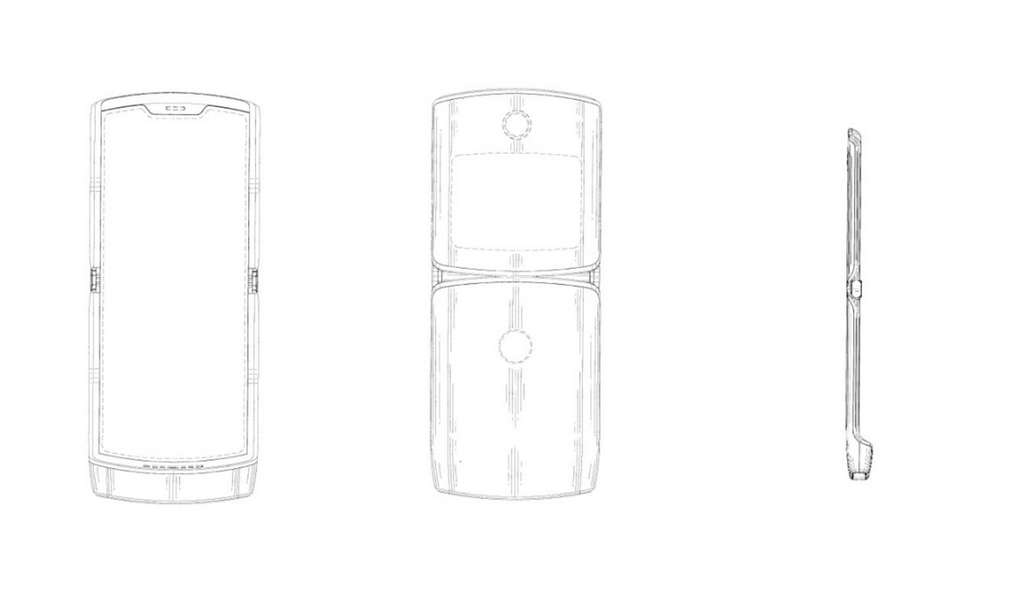 The sketches, related to the patent filed by Motorola, suggest a small screen in front to complete the folding screen located inside the phone Â© Motorola