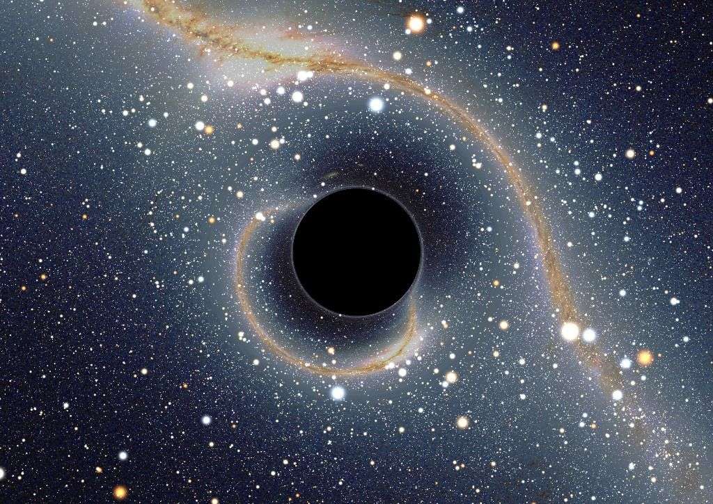 La voûte céleste telle que la verrait un observateur situé près d’un hypothétique trou noir devant le centre de notre galaxie. © Alain Riazuelo, IAP