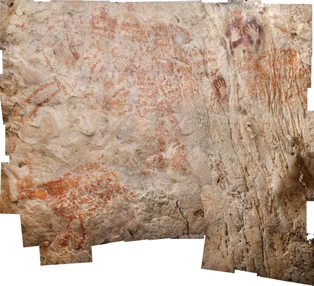 En bas à gauche de cette photo, le dessin d’un bœuf sauvage datant de plus de 40.000 ans. © Luc-Henro Fage